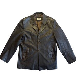 Hugo Boss Select Lamb Leather Blazer Jacket Men XXL Brown Button Front Vintage